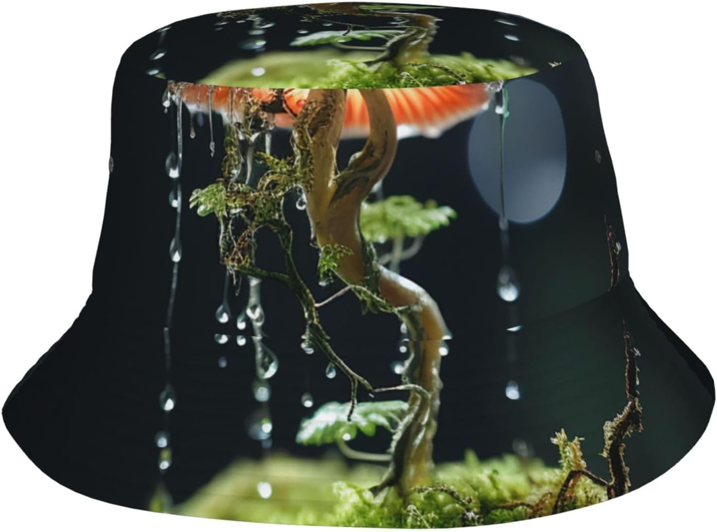 Fashion Bucket Hat for Women Men Packable Cute Sun Hats Mushrooms On Moss Fisherman Cap Outdoor Travel Beach Caps Black