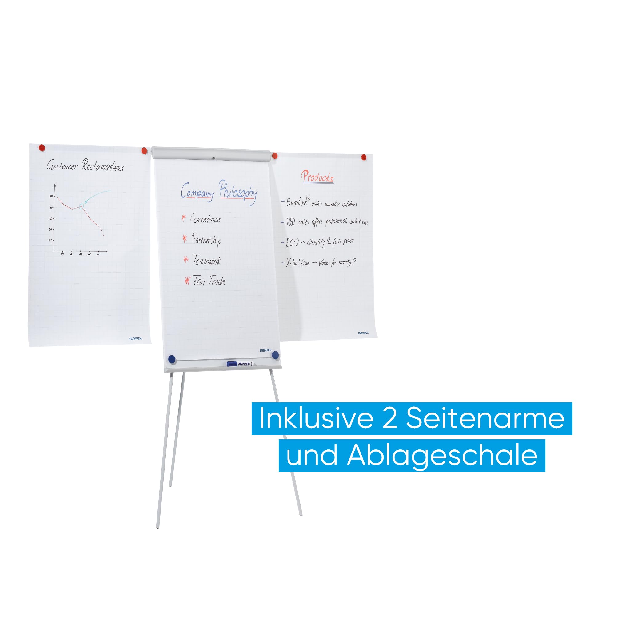 Franken EL-FC22 Pizarra De Caballete Magnética Con Brazos Extensibles, 180 cm, Verde Claro