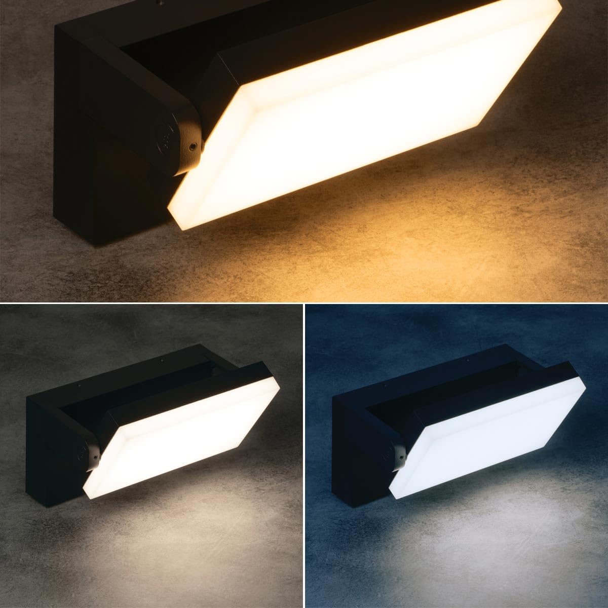 Applique murale extérieure LED XERTO avec détecteur de mouvement – ​​Éclairage de façade extérieur LED 20 W, CCT 3000 K/4000 K/6500 K, orientable à 320°, 1800 lm, IP44, aluminium noir