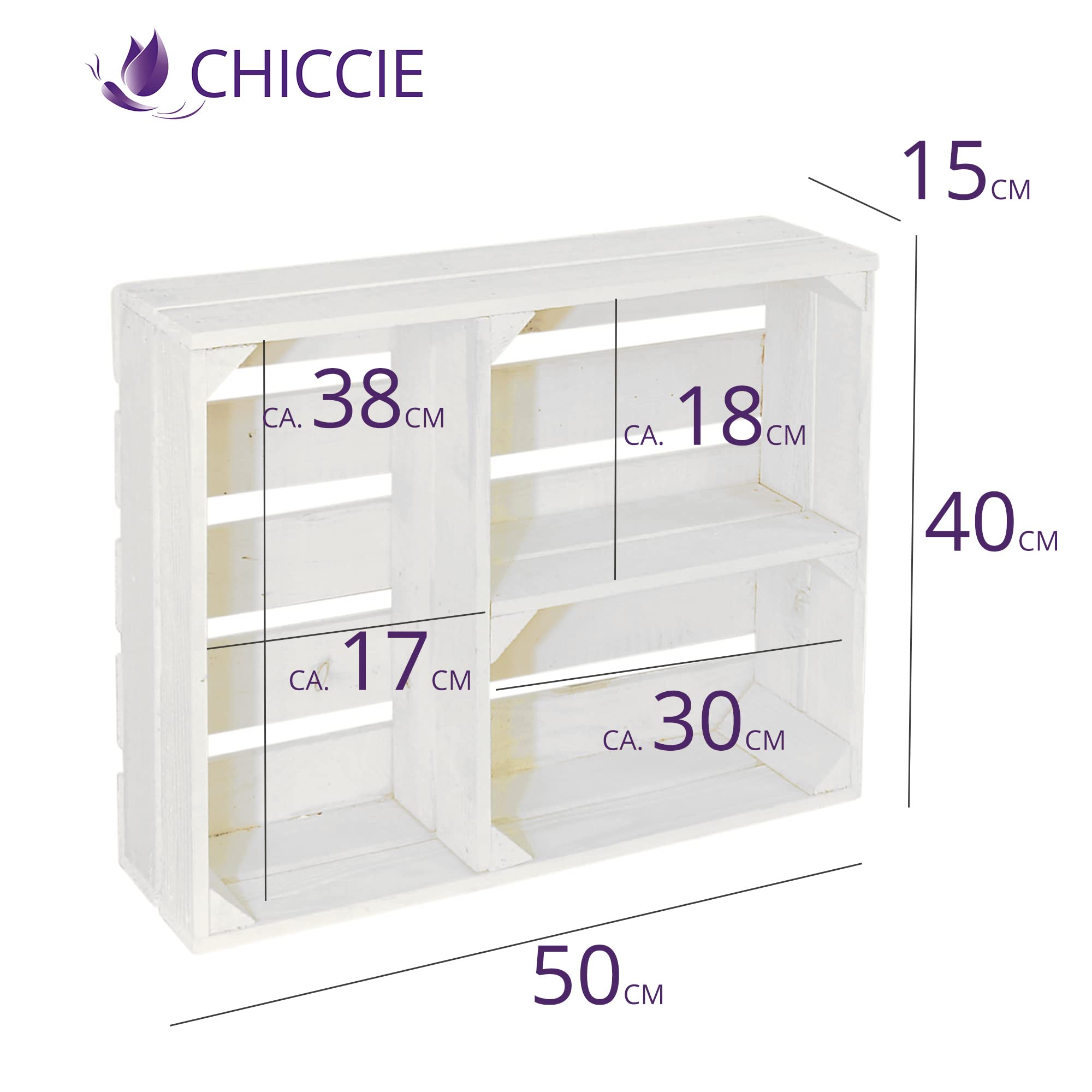 4 Set Holzregal Schmalhanz 50x40x15cm - Weiß T Regal