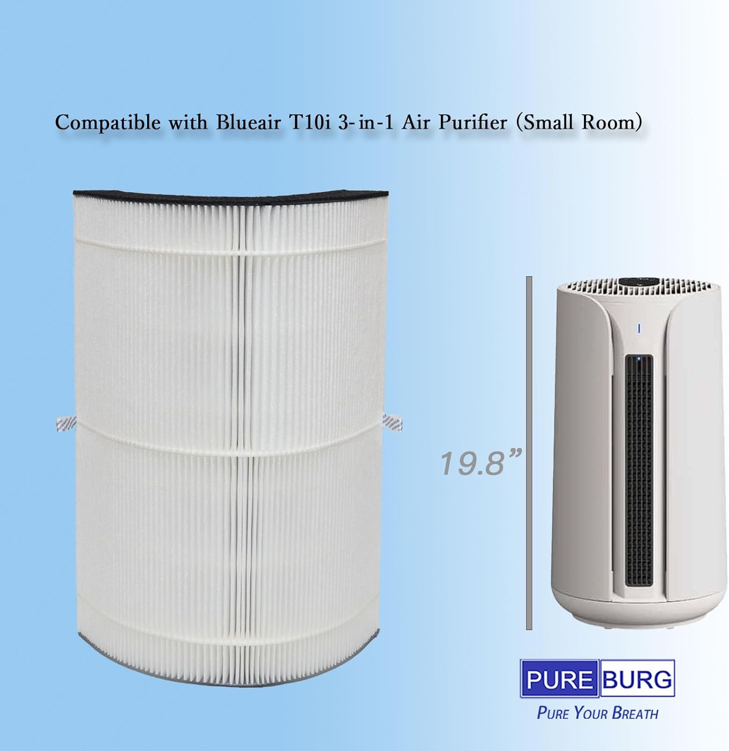 PUREBURG Replacement Filter Compatible with Blueair T10i 3-in-1 Air Purifier Small Room, 4-Pack H13 True HEPA Activated Carbon For Air Clean Dust VOCs Odor - Image 2