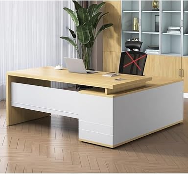 Executive Desk L-Shaped with Side Cabinet, Wood Veneer, Integrated Storage, Modern Minimalist Design, Suitable for Office or Commercial Space. C, length 140 cm