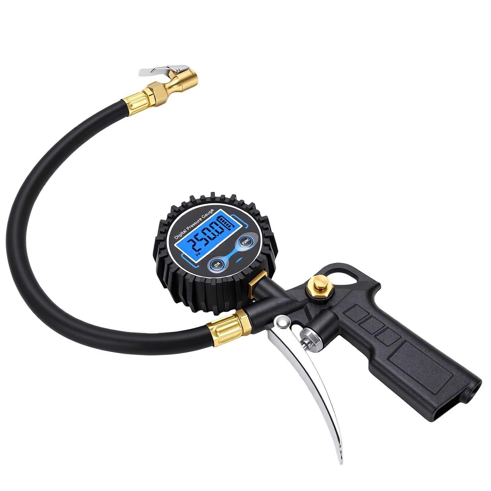 Yctze Manómetro de Presión de Neumáticos Digital 250 Psi con Inflador para Mecánicos Autos y Uso en Emergencias en Carretera Lecturas Precisas Resolución 0,1 Psi Pantalla LCD