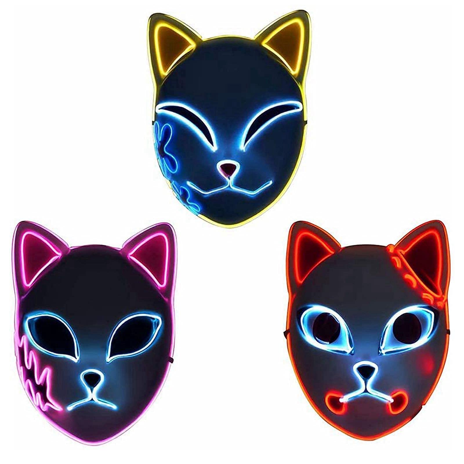 Japanese anime demon killer LED Halloween mask, party mask (3PC)