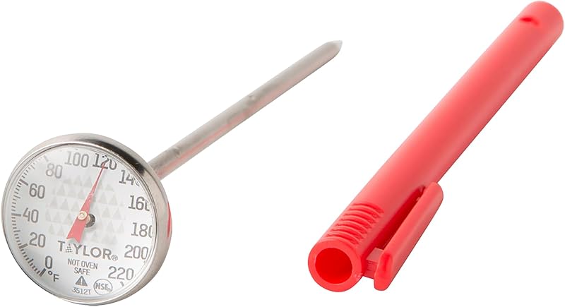 Instant Read Analog Meat Food Grill BBQ Cooking Kitchen Thermometer with Red Pocket Sleeve Clip, 1 Inch Dial