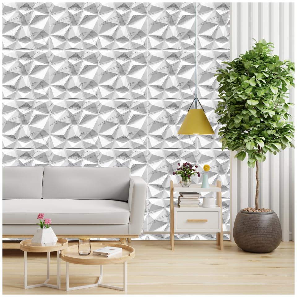 Image of Kayra Decor 3D PVC Wall Panel - Diamond White Marble (Size 19.7 inch X 19.7 inch Covers 8.07 Sq.Ft.Pack of 3) PVC Panel for Home Kitchen Studio Saloon Living Room Gaming Room and Office Decor