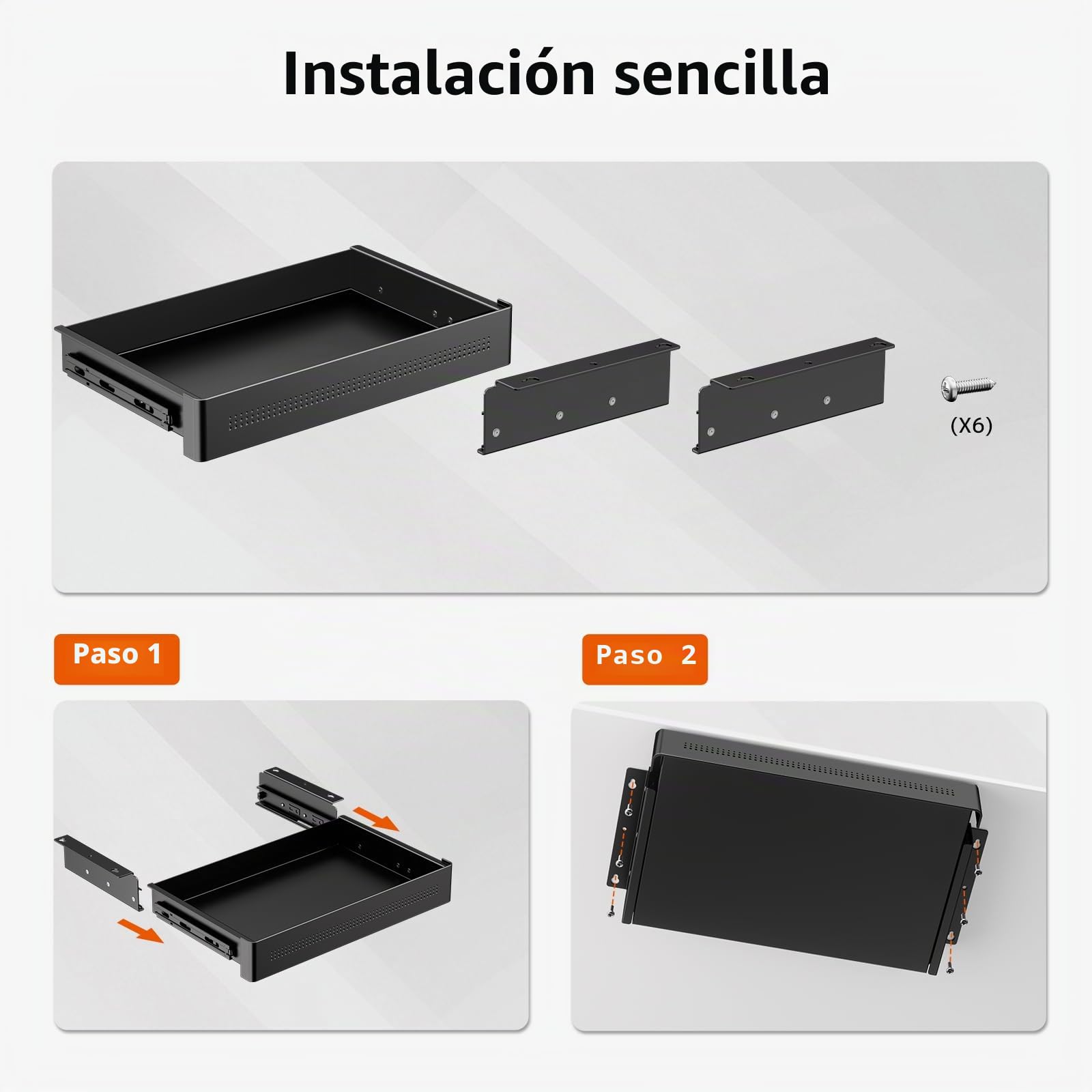 Cajón de almacenamiento bajo escritorio 40 cm de ancho – Organizador deslizante suave para escritorio regulable y oficina en casa, carga máx. 8 kg, deslizamiento silencioso, negro