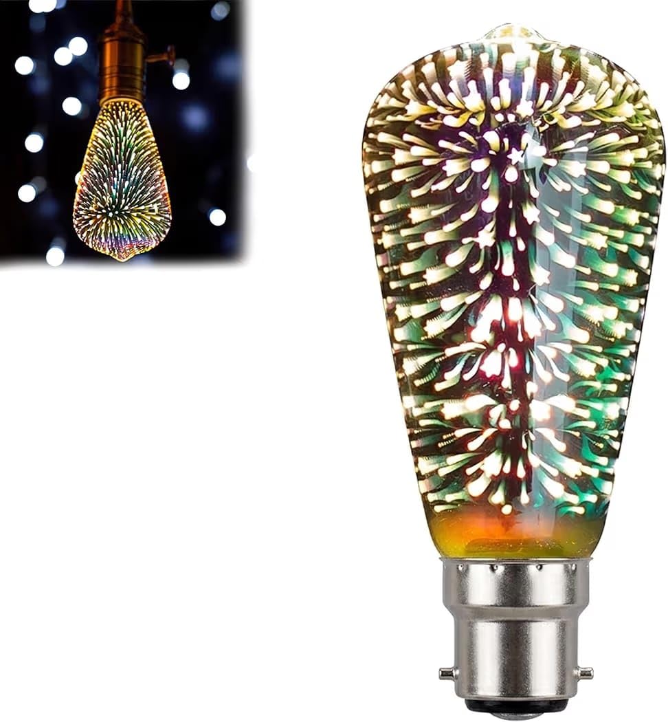Taranhari Infinity 3D Fireworks LED Bulb 3W B22 Bayonet Cap, Multicolor Stained Glass Decorative Light, Warm White 2200K-2400K, Firework Effect LED Bulb for Home Décor-image-48