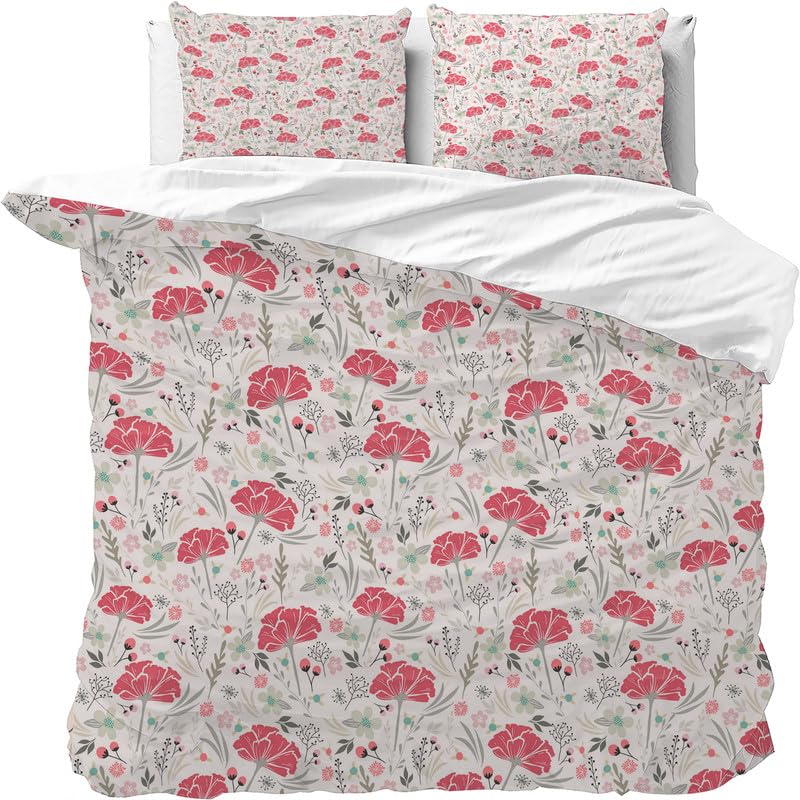 Rosa Blumen Bettwäsche 3-teilig 135x200 Cm - Romantische Mikrofaser Bettwäsche Mit 2 Kissenbezügen