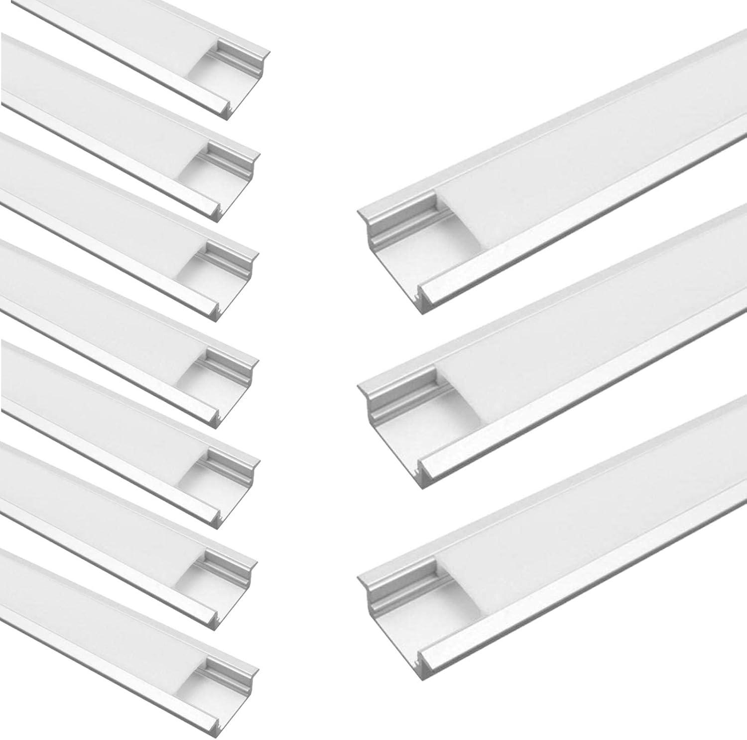 3.3ft/1Meter U Shape Silver LED Aluminum Channel System with Milky Cover Diffuser, End Caps and Mounting Clips, Aluminum Profile for ＜12mm LED Strip Light Installations, 10Pack