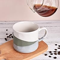 Vista 5 de Bosmarlin Large Stoneware Coffee Mug, Big Tea Cup for Office and Home, 21 Oz, Dishwasher and Microwave Safe, 1 PCS (Geometry-Green)
