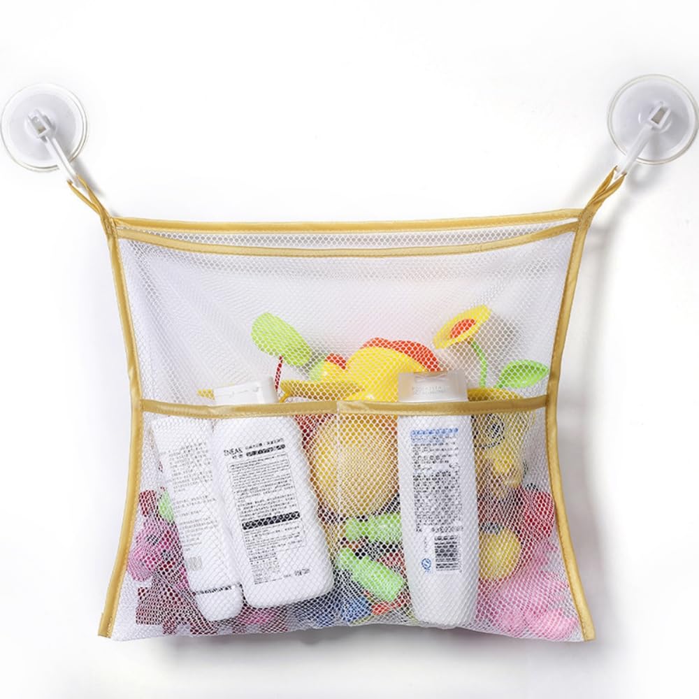 Kids Bath Tub Toy Holder, Bath Toy Net 14” x 16”, Baby Toddler Shower Bathtub Toy Storage Organizer, Mesh Bag for Bath Toys with 2 Suction Cups