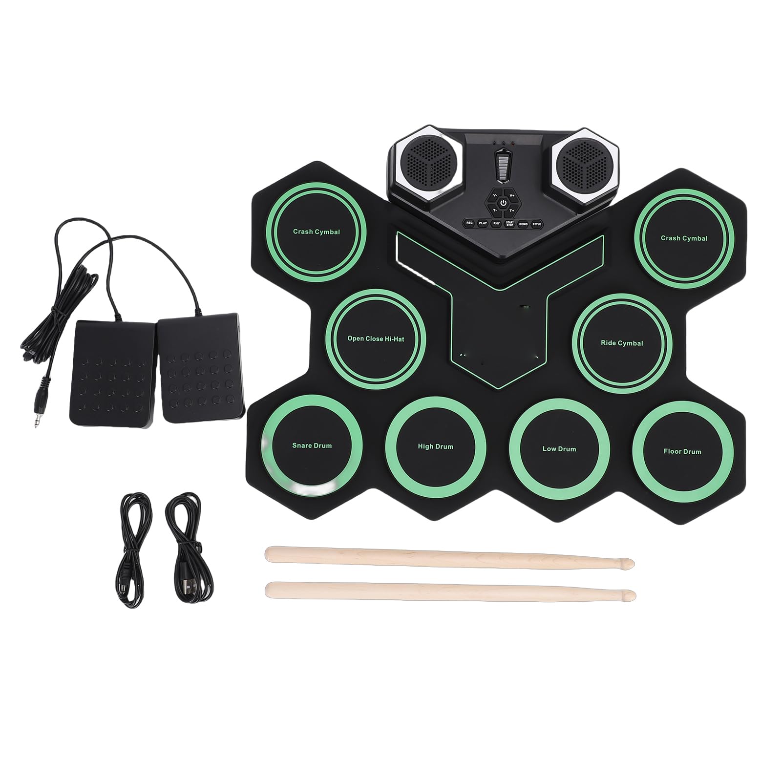 Bluetooth-E-Drum-Pad, Roll-Up-Drum-Set mit Demo-Song, Rhythmussteuerung, LED-Leuchten, Integrierte Dual-Lautsprecher, Ideal für Anfänger und Professionelle Schlagzeuger