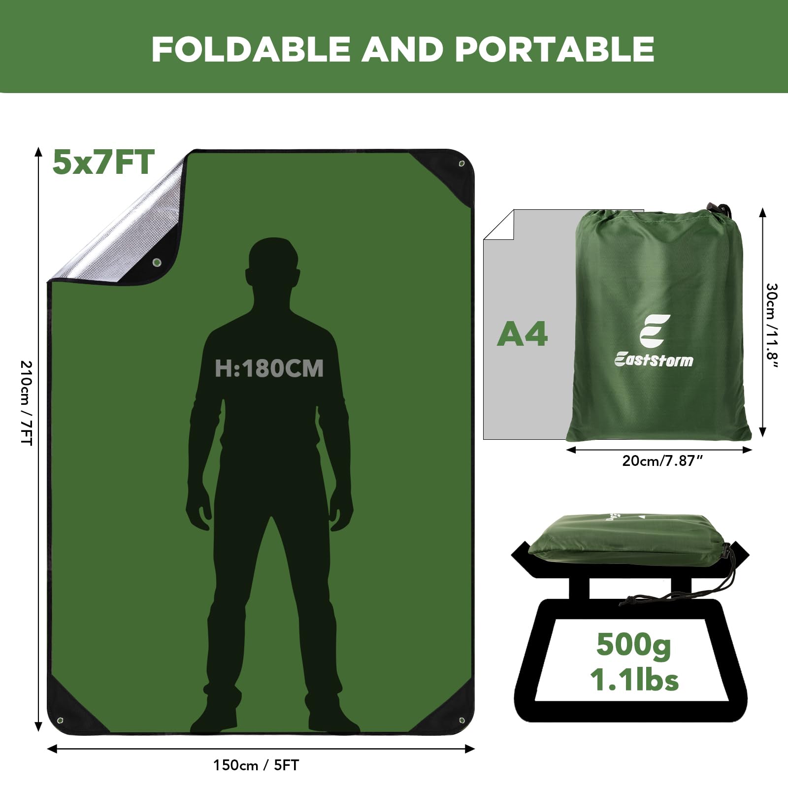 E EASTSTORM Robusta Coperta Termica Emergenza Riutilizzabile, 150 * 210 cm Termico Telo Impermeabile, Telone di Tessuto Campeggio per Coprire, Salvataggio Protegge da Freddo, Pioggia