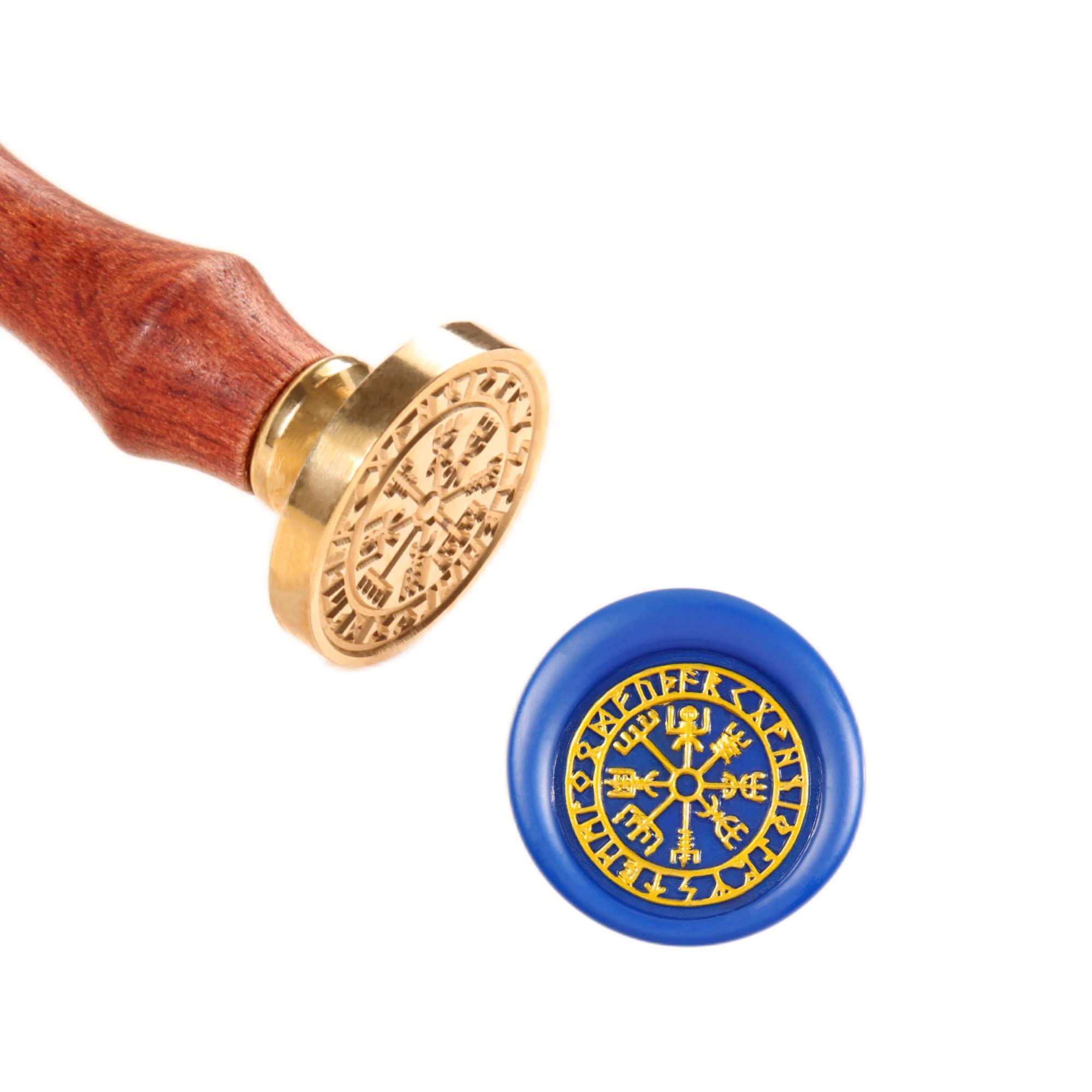 Vegvisir - Sellos de cera de brújula vikinga para sellado de hechizos de runas nórdicas, 25 mm/1 pulgada, cabeza de sello original vintage con mango de madera