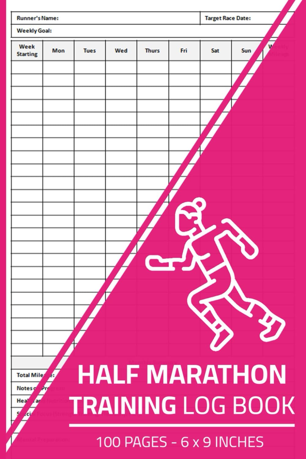 Half Marathon Training Log Book Weekly Half Marathon Training Journal