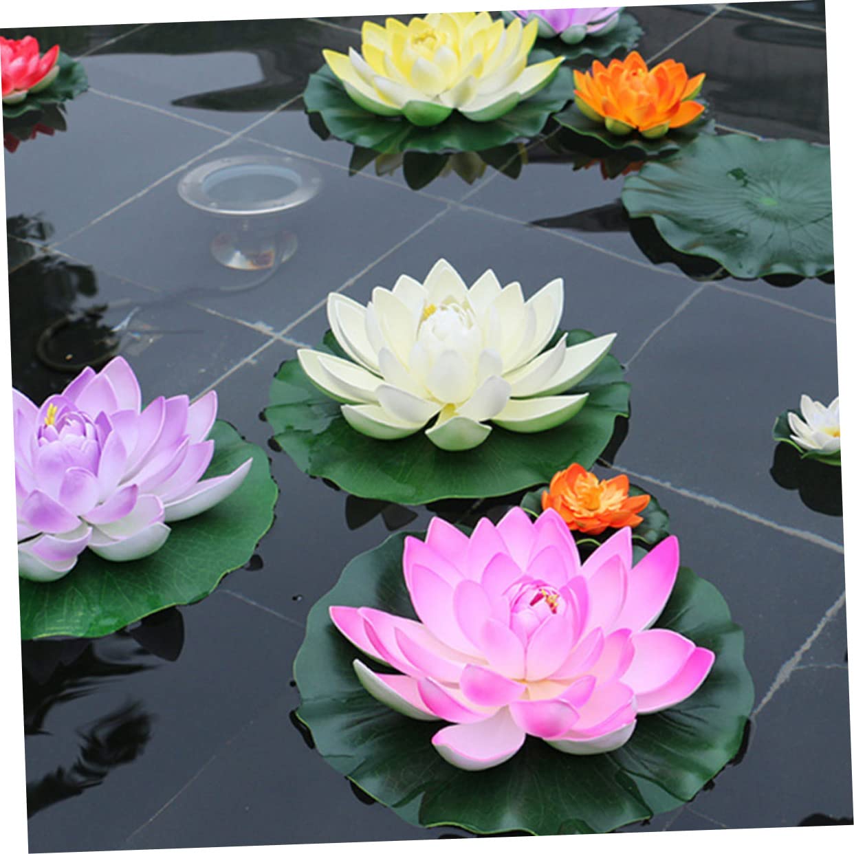 Housoutil 16 Piezas Decoración de nenúfares de simulación decoración de Acuario de Peces holgazaneando pecera Planta de Loto Flotante Flor de Loto simulada