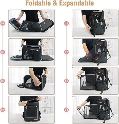 Miniatura 5 de Lekereise Mochila negra para gatos grandes y perros de hasta 20 a 25 libras, mochila expandible para mascotas con correa de seguridad