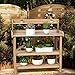 Giantex Garden Potting Bench, Galvanized Steel Top, 6 Hooks, 2 Tier Storage Shelves, Wood Workstation for Indoor Outdoor Gardening Planting Garage Tools, Potted Plant, Worktable 41.5
