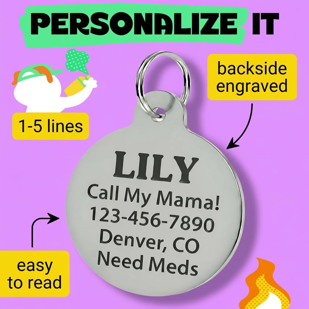 Bad Tags Personalized Dog and Cat ID Tags in 25+ Designs and 2 Sizes - 5 Lines of Custom Engraved Text - Funny Cute Personalized Pet Tags (Oh F*ck I'm Lost Call My Mama, Large (1.25 inch))