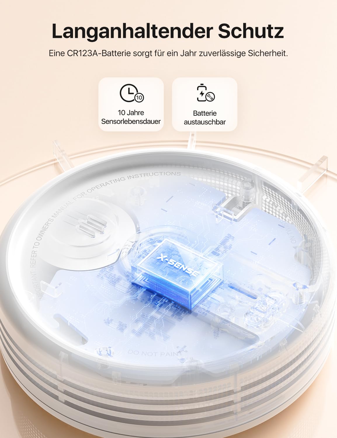 X-Sense Smart WLAN-Rauchmelder, Zertifiziert nach EN 14604, Nachtmodus, 10 Jahre Produktlebensdauer, austauschbare Batterie, App-Funktion, XS0E-iR, 1 Stück