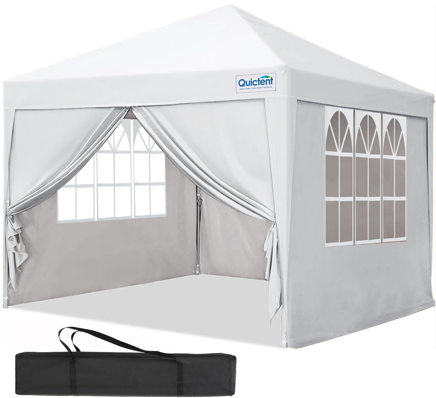 Quictent Pavillon 3x3m Faltpavillon mit 4 Seitenteilen, Wasserdicht Gartenpavillon mit 4 Sandsäcken & Rolltasche,Partyzelt Gartenzelt für Fest und Flohmarkt, Weiß