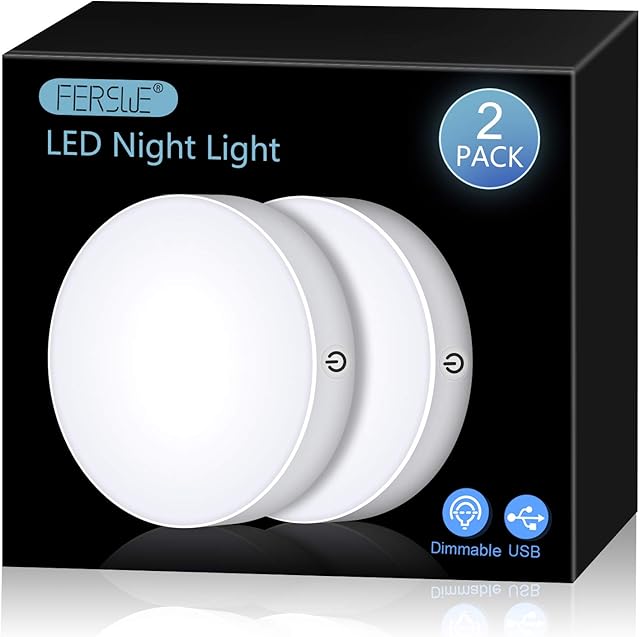 Ferswe Dimmable Touch Lights, Rechargeable LED Night Lights with 1000mAh Large Battery , Stick on Light for Closet, Bedroom, Wardrobe and Kitchen (2 Pack)
