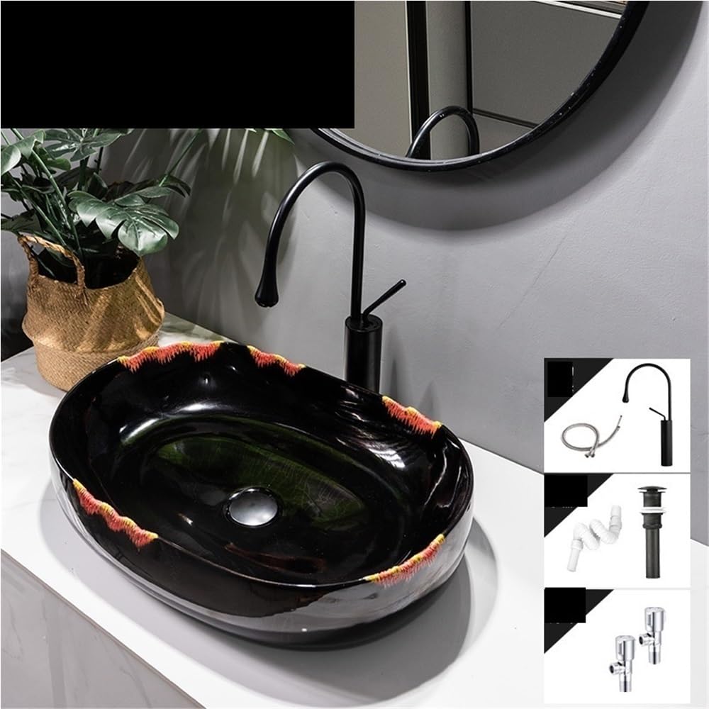 Lavabo Rettangolare in Ceramica Stile retrò - Lavabo da appoggio per Un Bagno Elegante - Design Moderno ed Elegante, Facile Installazione, Perfetto per la ristrutturazione.