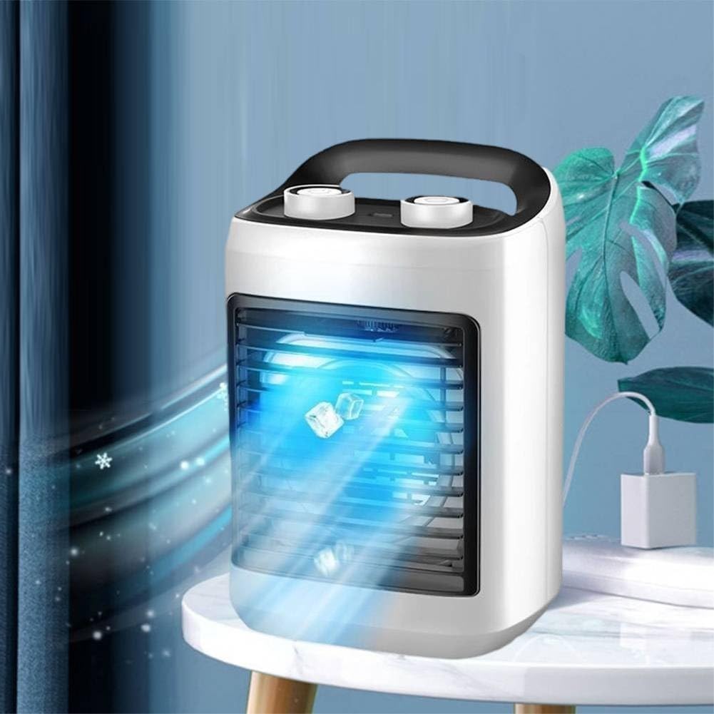 Tragbarer Klimaanlagen-Ventilator, Mini-Desktop-Kühler mit 6 Windgeschwindigkeiten, USB-betriebener Luftkühler für Zuhause, Büro, Schlafzimmer, leiser Betrieb, 180 ml Wassertank