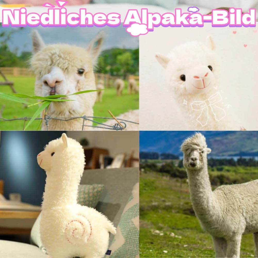 CUEMOON Stand Alpaca Plush, White Alpaca Cuddly, Llama Plush Gift for Kids Girls Lovers, White Us, 25 cm - Image 4