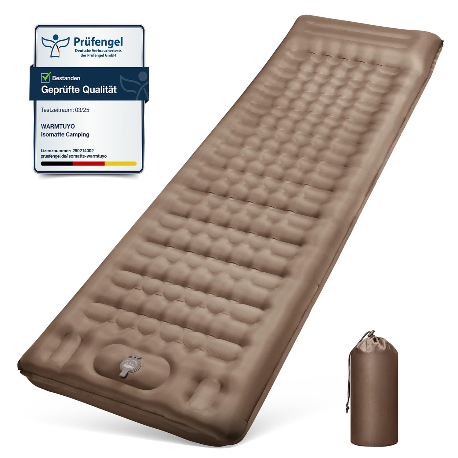 WARMTUYO Matelas isolant de camping - 12 cm - Gonflable - Petit encombrement - Étanche - Avec pompe à pied et coussin - Tapis de couchage antidérapant pour la randonnée et la plage
