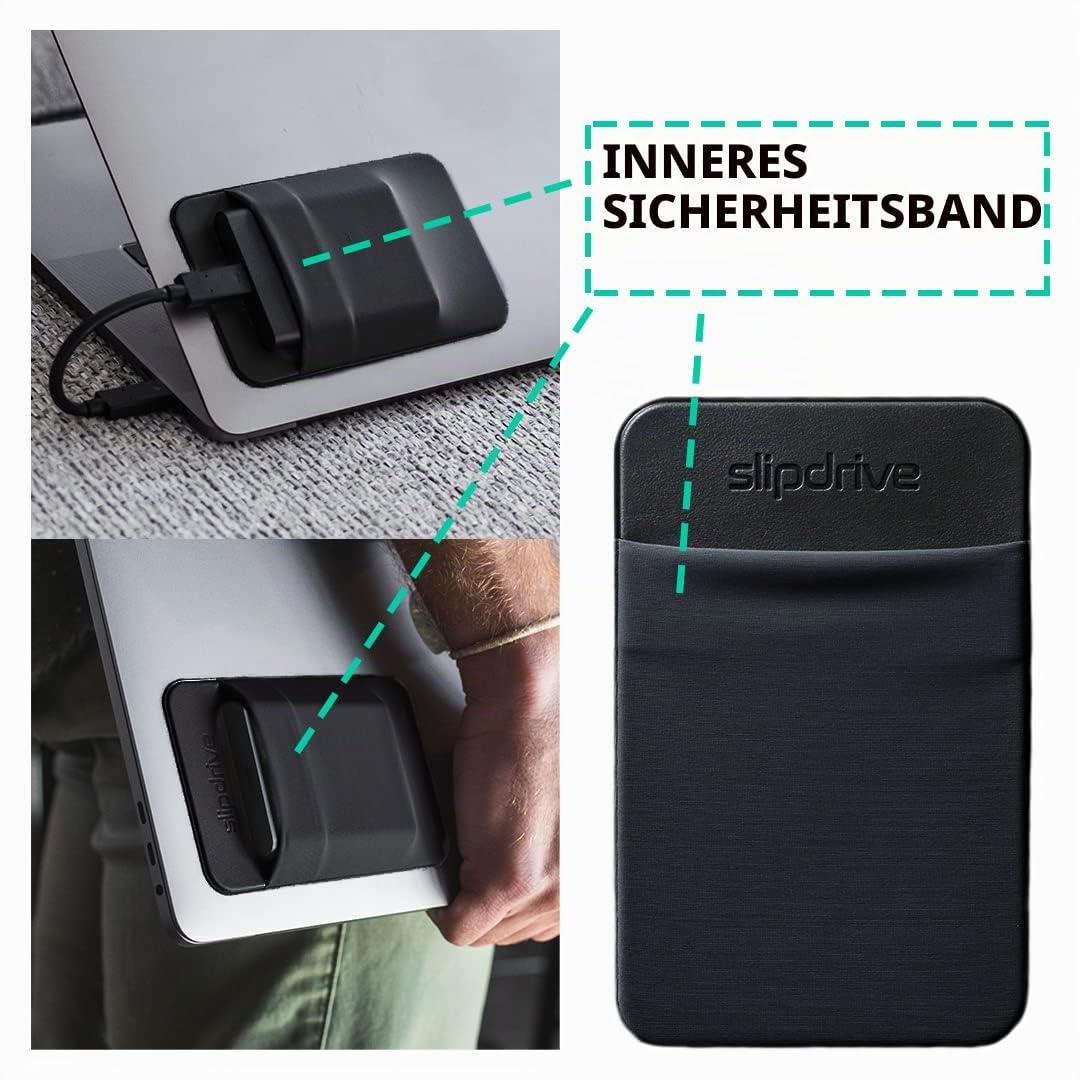 Slipdrive - Tragbare Festplattenhülle für Laptop - SSD Solid State Drive - wiederverwendbarer Kleber - aufklebbare Externe Festplatten-Tragetasche - Pocket Pouch (schwarz)