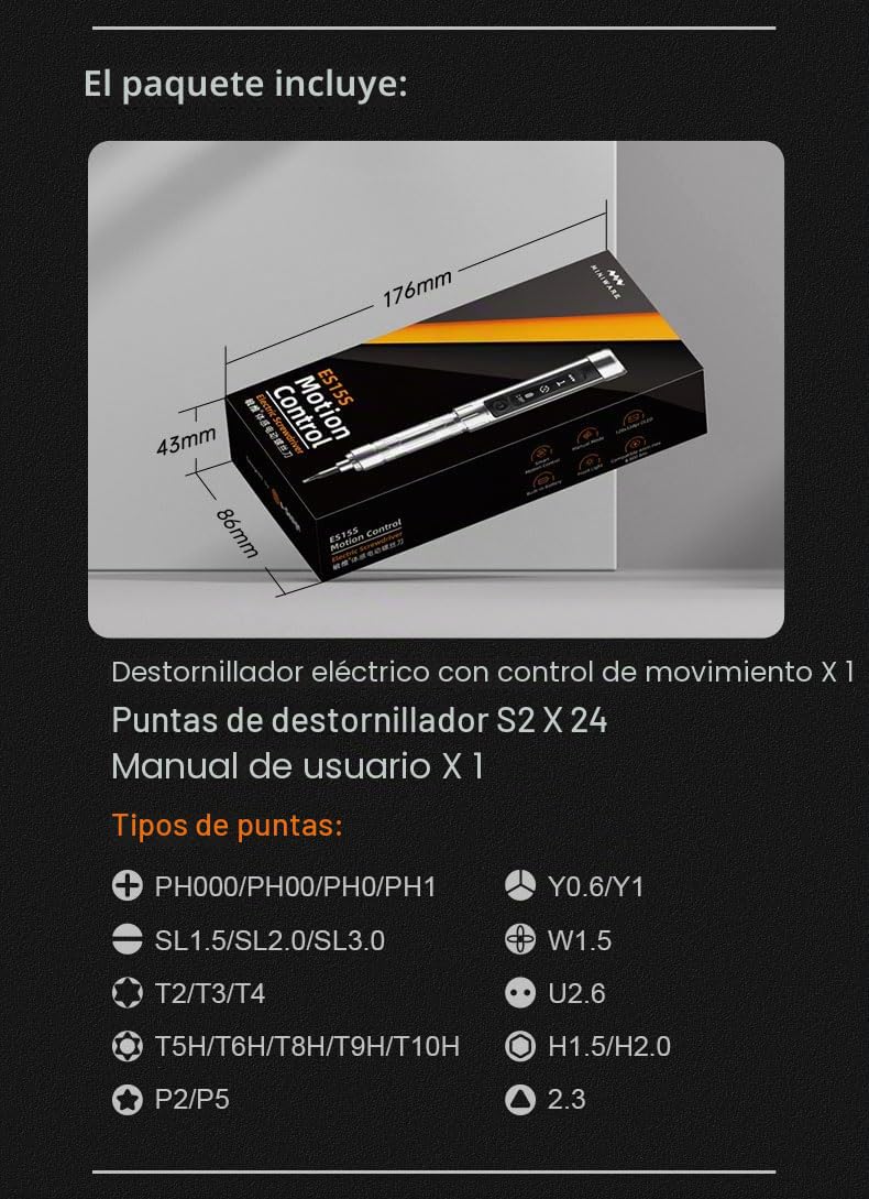 MINIWARE ES15S Destornillador eléctrico Motion Control Herramienta de Carga 24 Bits Pantalla OLED Batería Recargable para Phone Laptop Cámara