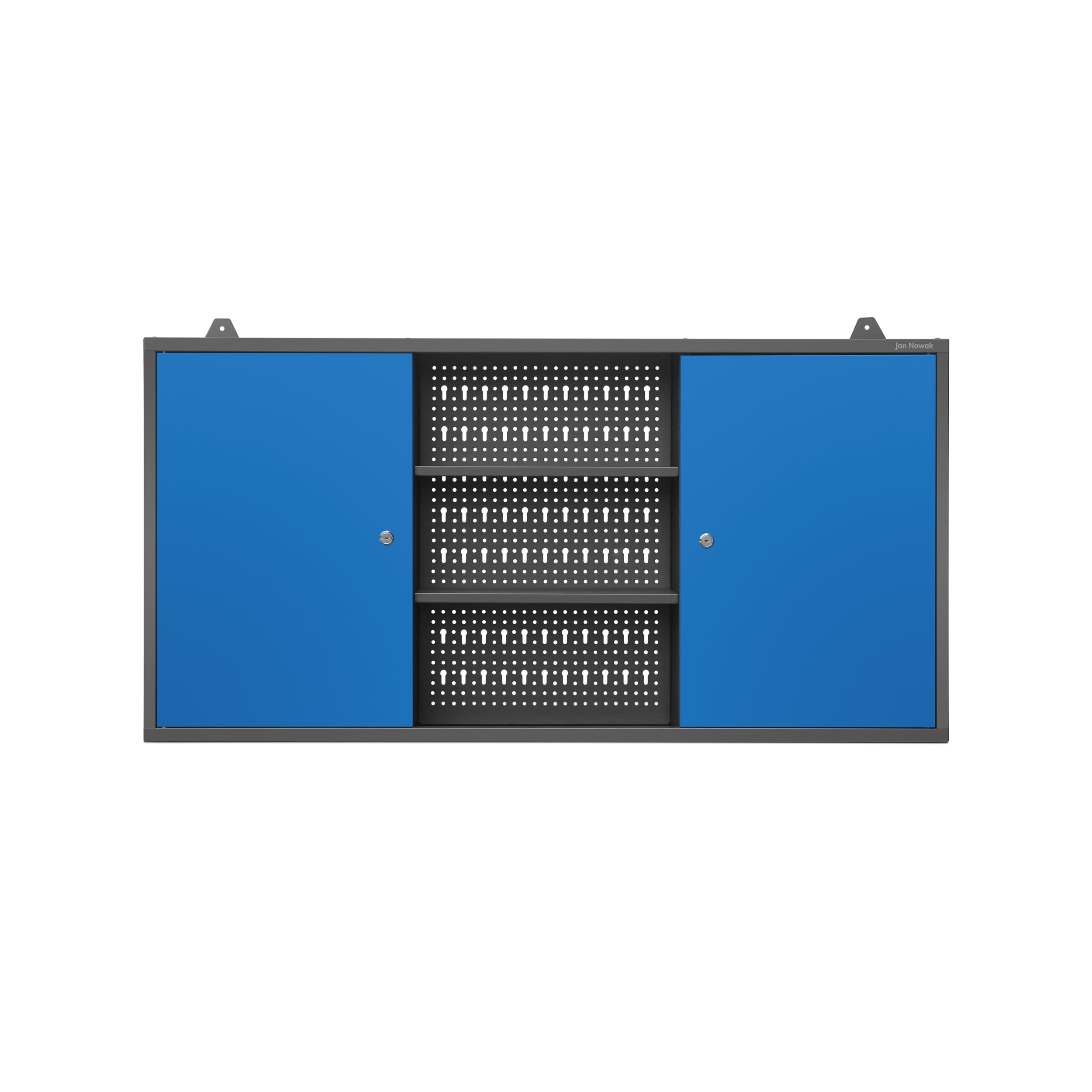 Jan Nowak Armadio a muro Armadietto Officina per Attrezzi in Metallo Parete perforata 2 scomparti Verniciatura a polvere 120 cm x 60 cm x 20 cm (Antracite-Blu)