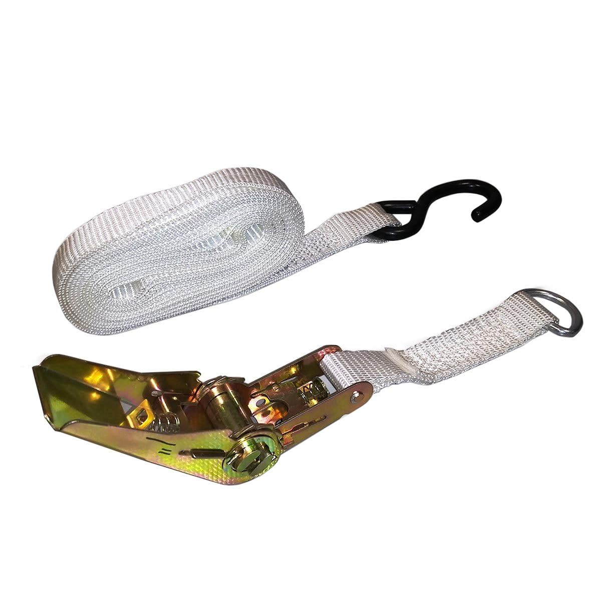 13' Foot White Ratchet Strap with S-Hook | Polyester Tie Down | 1