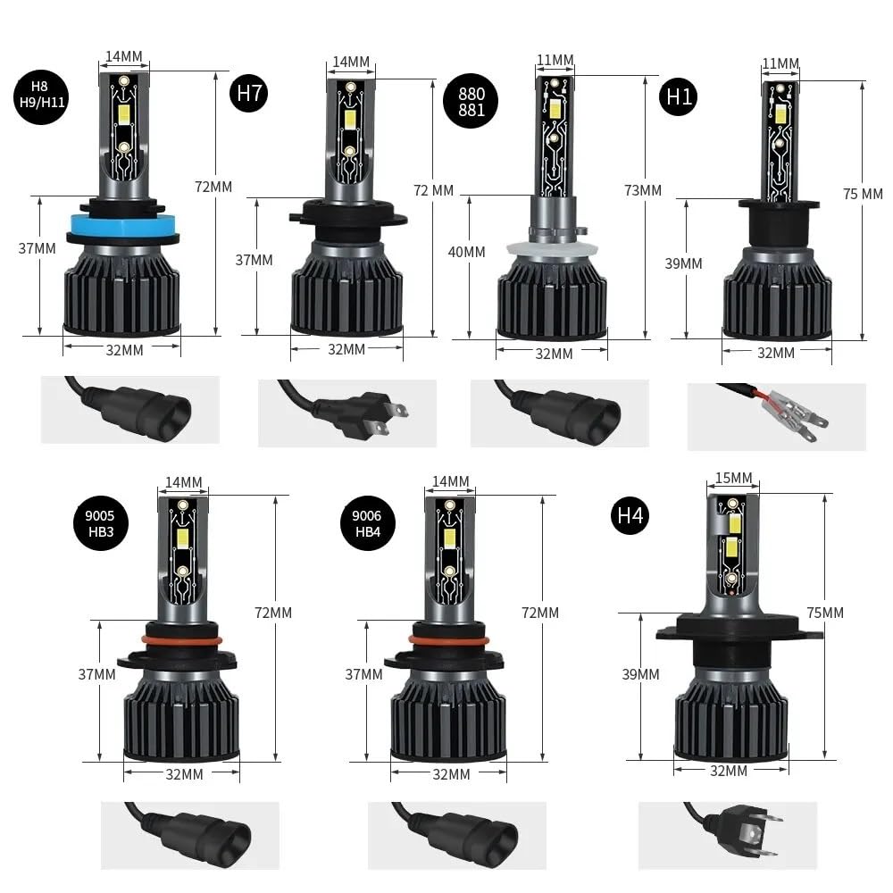 H7 H4 Led H1 H11 H8 H9 HB4 HB3 9005 9006 Lam Żarówka reflektora samochodowego Auto Światła przeciwmgielne Motocykl Lampa LED 20000LM 12V 6000K Biała(9006/HB4)