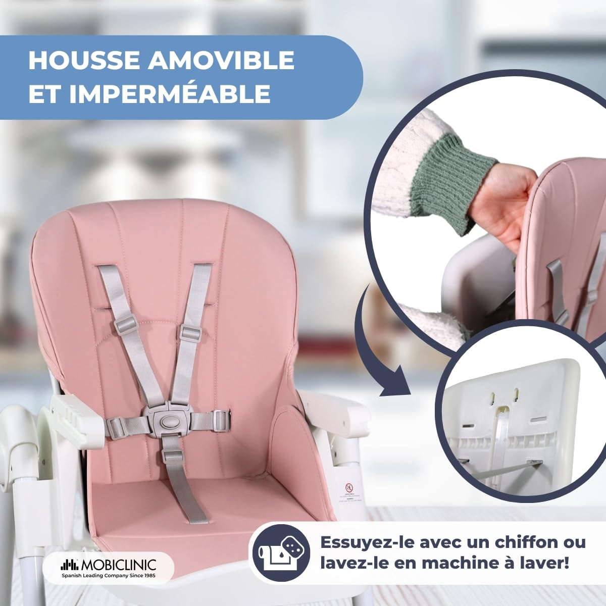 Mobiclinic® kids, Chaise haute, Évolutive, Extra pliable, Convertible en, Simba, Harnais 5 points, Roues avec freins, Double plateau amovible, Tissu lavable et, Réglable