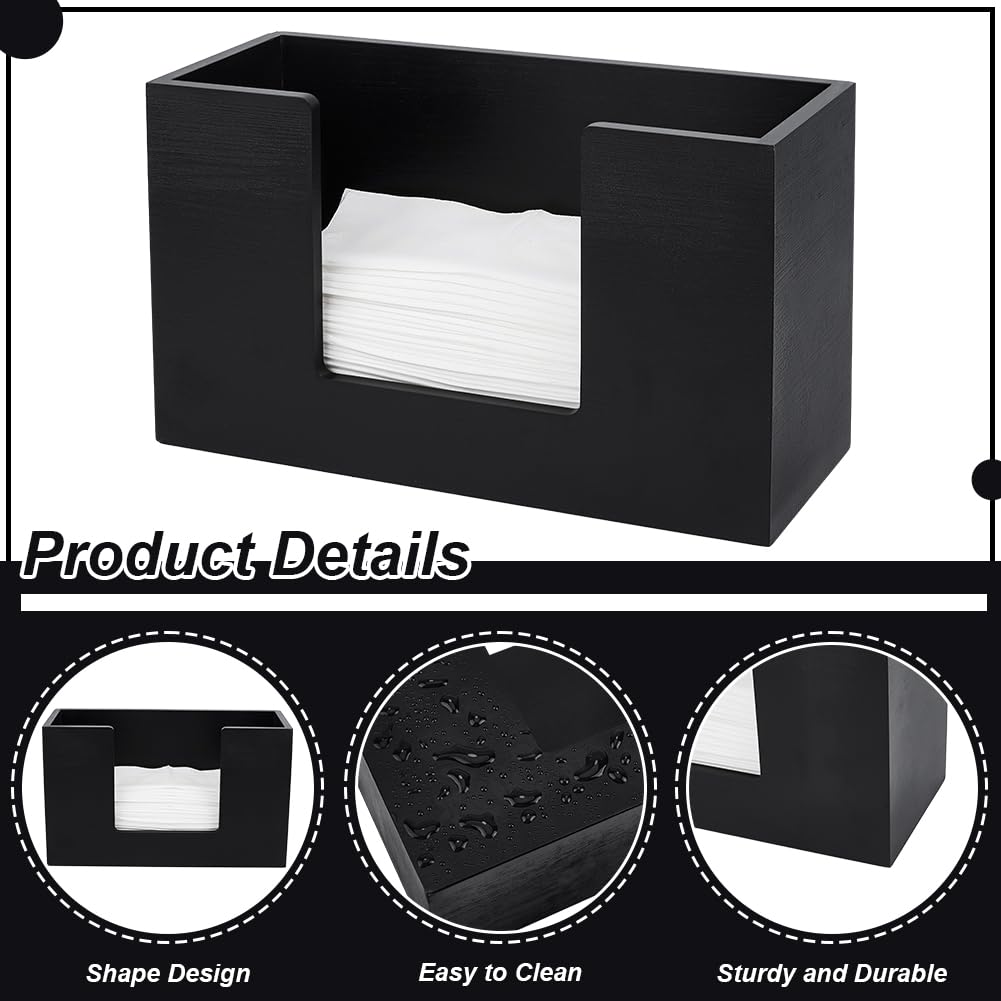 Paquete de 2 dispensadores de toallas de papel de madera, soporte multifuncional negro para cocina, baño, oficina, coche, ideal para plegado en Z y servilletas, elegante almacenamiento de encimera