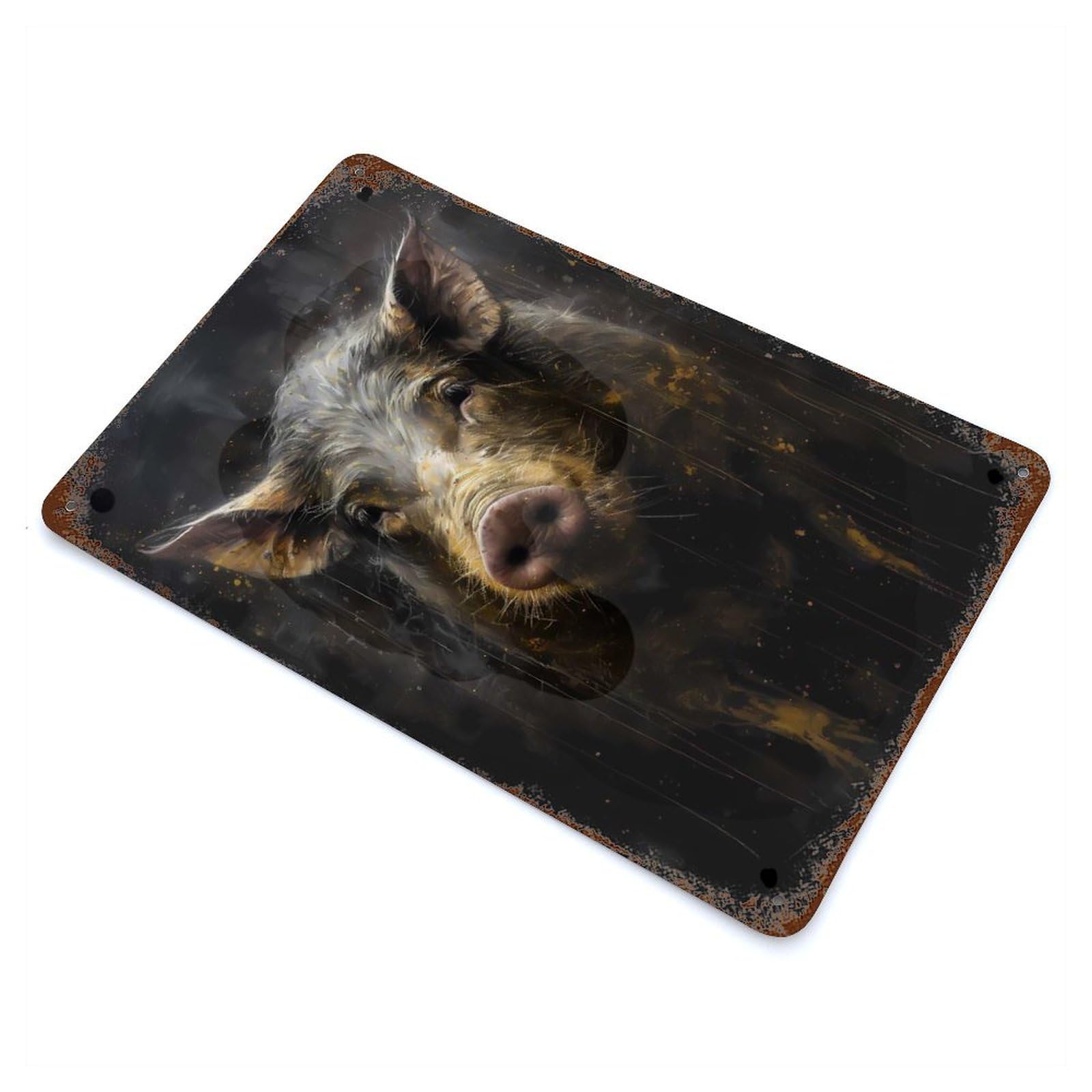 Rust Effect Tin Sign Pig Enchanted Universe 11.8"x7.9", Vintage Wall Decor for Basement, Hobby Room And Garage Decor
