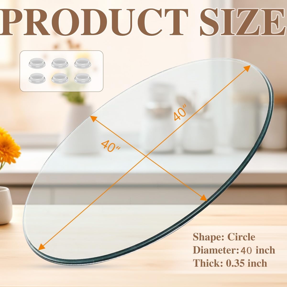 JUFU 40" Round Tempered Glass Table Top, 0.35" Thick with Pencil Edge – for Dining, Coffee, Office, Side, Restaurant Use