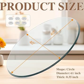 JUFU 40 Round Tempered Glass Table Top, 0.35 Thick with Pencil Edge for Dining, Coffee, Office, Side, Restaurant Use