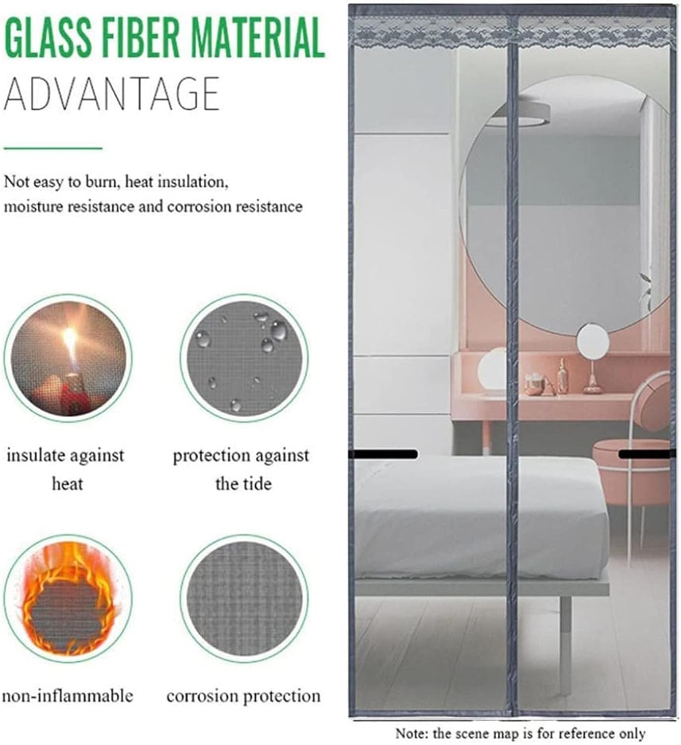 Magnetic Screen Door 29.5"x76.8" Gray Heavy Duty Fiberglass Retractable Hands Free Curtain Mesh Partition, Full Frame Self Sealing Easy Install - Pet and Kid Friendly