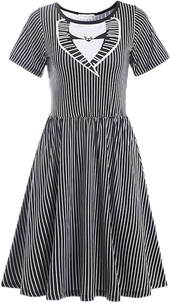 Womens Jack Skellington Adult Costume Nightmare Before Classic Costume Halloween Cosplay Dress