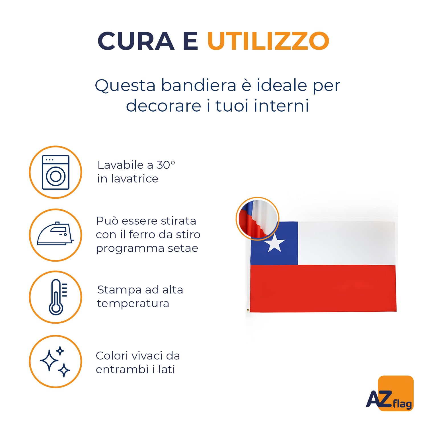 Bandiera Cile 150x90 Cm AZ FLAG - Poliestere Leggero, Con Occhielli, Per Interni Ed Esterni - Foto 2
