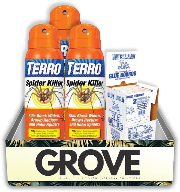 3X Spider Killer by TERRO Aerosol 16 oz – Bundle with Board Trap – Targets Spiders and Listed Insects – Spider Spray Indoor and Outdoors with Long-Lasting Residual Action – Gift Set (4 Items)