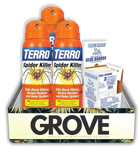3X Spider Killer by TERRO Aerosol 16 oz – Bundle with Board Trap – Targets Spiders and Listed Insects – Spider Spray Indoor and Outdoors with Long-Lasting Residual Action – Gift Set (4 Items)