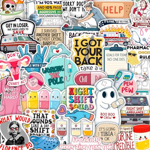 100Pcs Funny Healthcare Stickers and Decals for Water Bottle Laptop - Funny Healthcare Gifts Party Supplies & Dacorations - Medical Nurse Doctor Stickers Waterproof - Gift for Women & Men