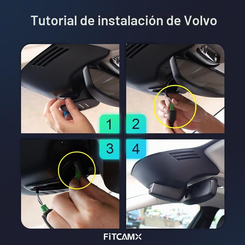 Fitcamx Dash CAM Adecuada para Volvo S60 V60 2022 2021 2020 2019 T5 T6 T8, 4K Camara Coche, 2160P UHD Video WiFi, OEM Accessories, G-Sensor, Night Vision, Grabación en Bucle, 64GB Card
