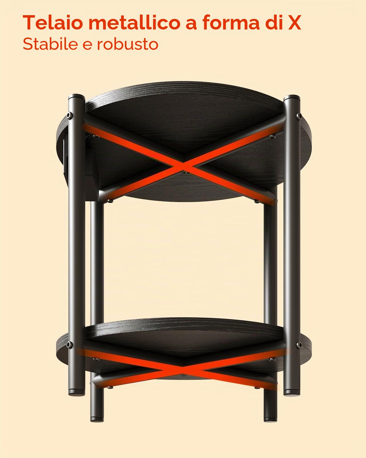 IRONCK Tavolino, Tavolino Rotondo con Multipresa, piccolo tavolino da divano, Tavolino Salotto 2 Ripiani, porta USB e tipo C, Comodino per camera da letto Balcone Patio (Nero, 1 pezzo)