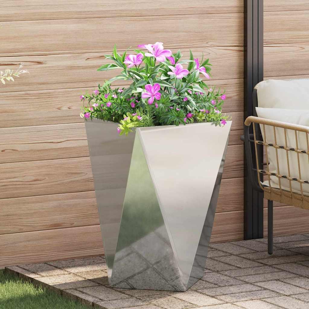 Macetero de acero galvanizado plateado 50 x 50 x 75 cm moderno rectangular para terraza con base integrada, robusta y resistente a la intemperie para exteriores
